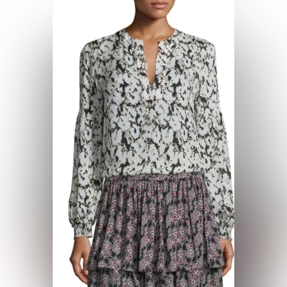 Derek Lam 10 Crosby 💯 silk relaxed day to night black white floral print blouse